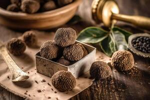 estoque foto do Brigadeiro em a cozinha plano deitar fotografia generativo ai