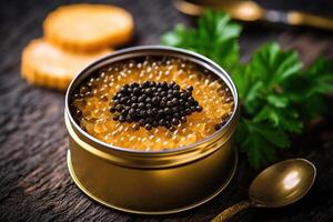 estoque foto do caviar em a pode plano deitar fotografia generativo ai