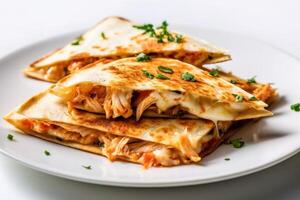 estoque foto do Quesadilla frango México dentro prato mexicano Comida topo Visão Comida fotografia generativo ai