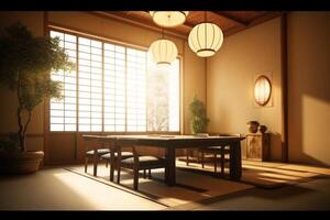 estoque foto do uma jantar quarto japonês estilo iluminação fotografia generativo ai
