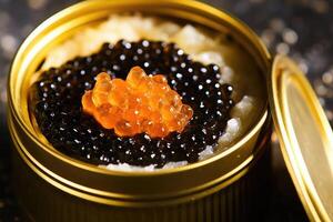 estoque foto do caviar em a pode plano deitar fotografia generativo ai