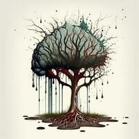 humano cérebro com árvore, ai gerado foto