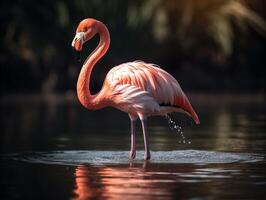 a extravagante exibição do a flamingo dentro lagoa foto