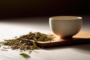 copo para chá beber e verde folha generativo ai foto