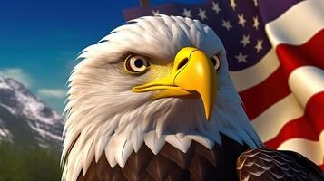foto uma desenho animado Águia com cor bandeira América generativo ai
