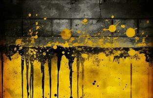 Preto e amarelo grunge fundo. abstrato textura rude ilustração Projeto. foto