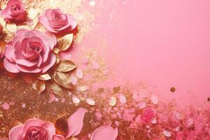 uma rosado Rosa fundo com dourado brilhar ai gerado foto