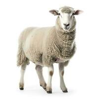 lado Visão do uma ovelha olhando às Câmera isolado em branco fundo, gerar ai foto