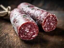 Delicatessen salame linguiça com branco mofo fouet criada com generativo ai tecnologia foto