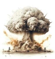 grande explosão do nuclear bombear com fumaça, isolado em branco fundo ai gerado foto