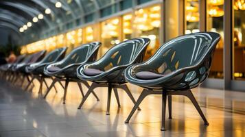 cinzento cadeiras estão às a aeroporto. ai gerado foto