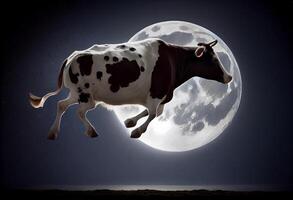 vaca saltar sobre a lua. ai gerado foto