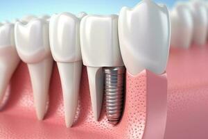 dental implantação, dentes com implantar parafuso, ilustração. ai gerado foto
