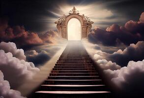 céus portão para céu fim do vida. escada para paraíso. religioso fundo. ai gerado foto