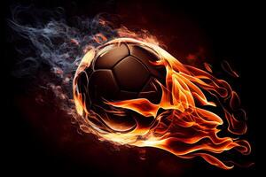 futebol em fogo vôo, em brilhante fundo. ai gerado foto