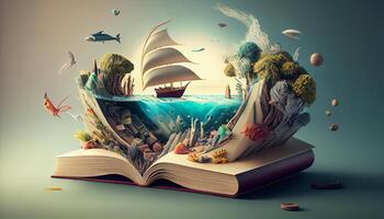 livros imaginação, 3d ilustração. ai gerado. foto