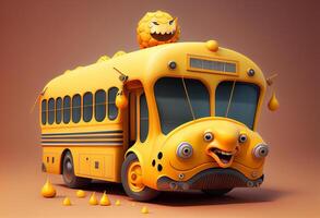 engraçado e fofa escola ônibus ilustração. ai gerado. foto