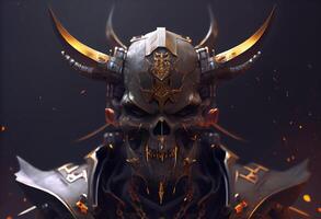 crânio diabo cyborg samurai face, 3d Renderização. ai gerado. foto