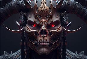 crânio diabo cyborg samurai face, 3d Renderização. ai gerado. foto