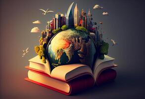 mundo dentro livros 3d ilustração. ai gerado. foto