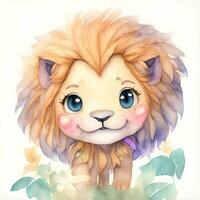 face do kawaii leão sorridente aguarela clipart feliz. ai gerado foto