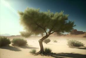 solteiro verde árvore dentro a deserto. ai gerado foto