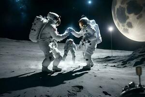 astronautas em uma Novo planeta. ai gerado foto