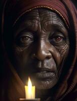 retrato do uma muito velho africano mulher. ai gerado foto