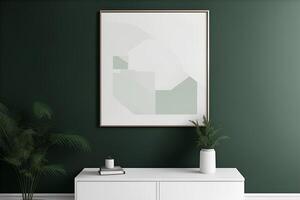 brincar poster quadro, Armação dentro minimalista interior fundo com Sombrio verde muro. ai gerado foto