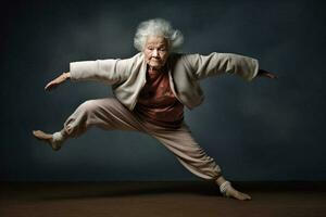 velho mulher fazendo aeróbica. generativo ai foto