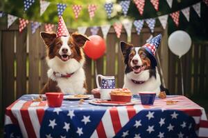 cachorros tendo quarto do Julho Festa. ai gerado foto