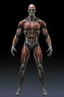 anatômico humano corpo com muscular e circulatório sistemas. generativo ai foto