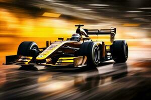 Fórmula 1 corrida carro às raça acompanhar. generativo ai foto