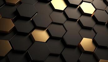 abstrato Preto e ouro hexagonal luxo fundo. ai gerado foto