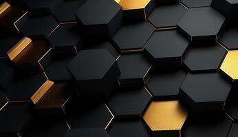 abstrato Preto e ouro hexagonal luxo fundo. ai gerado foto