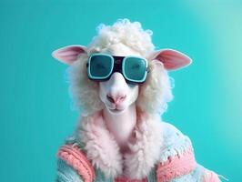 elegante ovelha com oculos escuros. ai gerado foto