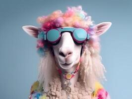 elegante ovelha com oculos escuros. ai gerado foto