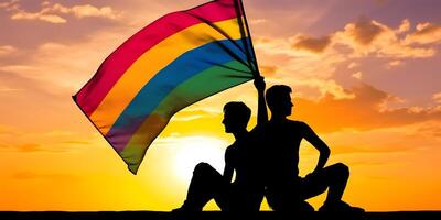 dois gay homens com arco Iris bandeira. conceito do lgbt orgulho. ai gerado foto