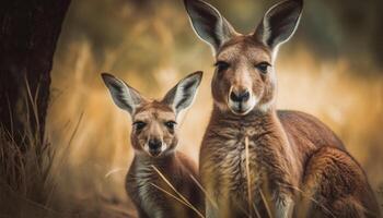 fofo marsupial olhando às Câmera dentro Prado gerado de ai foto