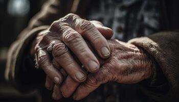 Senior casal segurando mãos, amor e vínculo gerado de ai foto