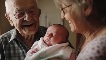 multi geração família abraçando, Novo vida retrato gerado de ai foto