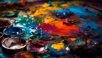 vibrante cores misturar em artista tela de pintura caos gerado de ai foto
