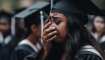 jovem mulheres do diferente etnias comemoro graduação gerado de ai foto