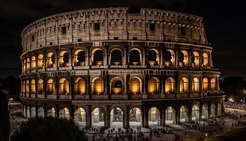 iluminado antigo arcos simbolizar italiano cultura às crepúsculo gerado de ai foto