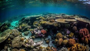 multi colori peixe nadar dentro coral recife paraíso gerado de ai foto