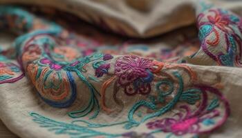 tecido lã têxtil com ornamentado bordado padronizar gerado de ai foto