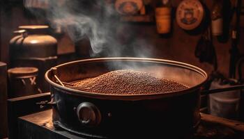 rústico café preparação em velho formado fogão gerado de ai foto
