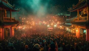 multi colori lanternas iluminar tradicional chinês celebração às noite gerado de ai foto