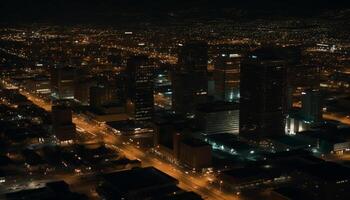 brilhando cidade Horizonte às crepúsculo, não pessoas gerado de ai foto