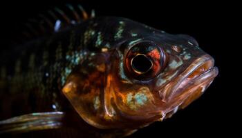 água fresca peixe dentro peixe tanque, afiado e amarelo gerado de ai foto